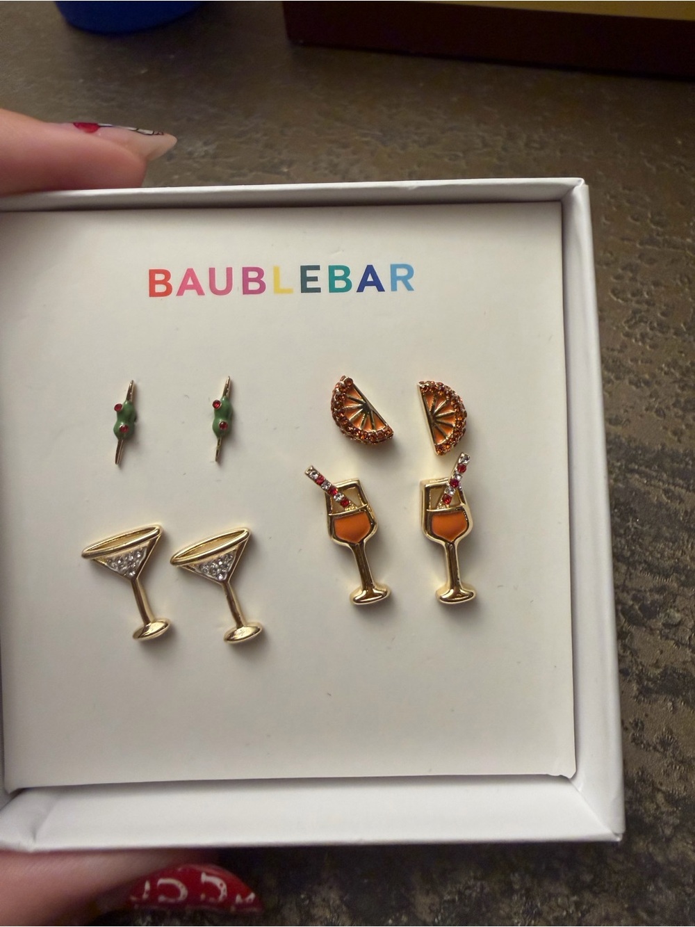 BaubleBar Gold Cocktail Earrings Set – Orange, Green, Gold